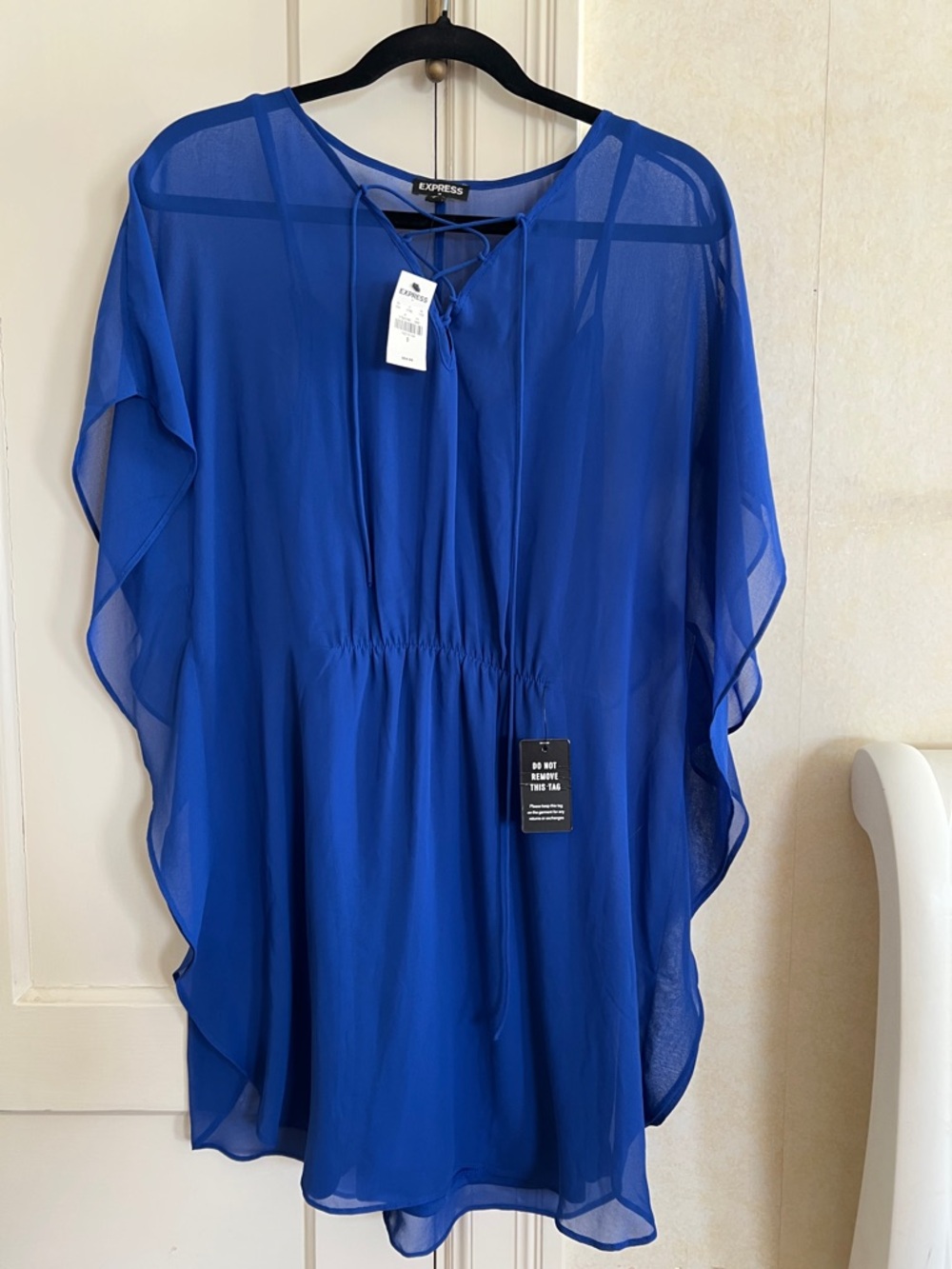 Express Cobalt Blue Tie-Neck dress